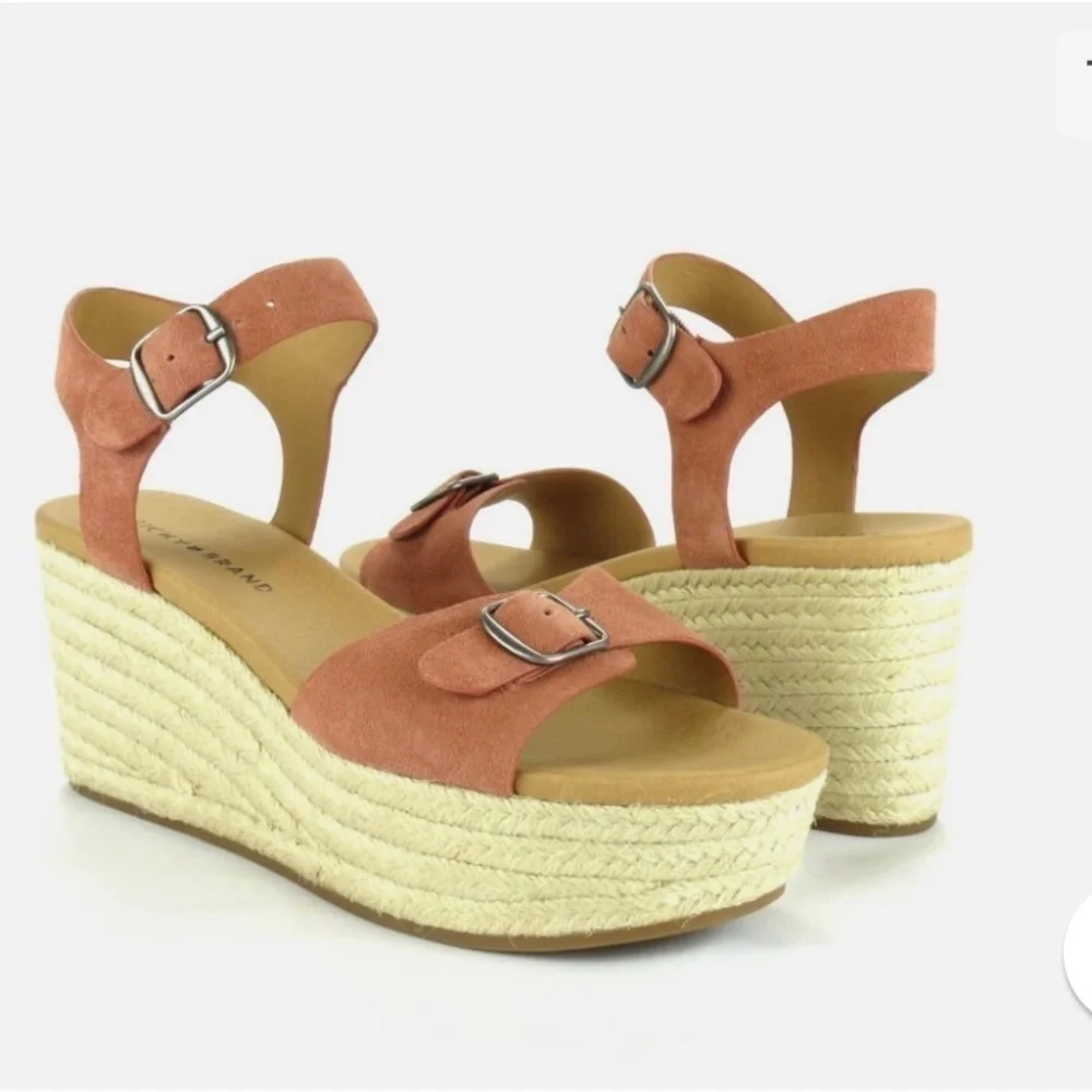 LUCKY BRAND NWOB NAVEAH Suede ankle strap wedge espadrille in canyon rose